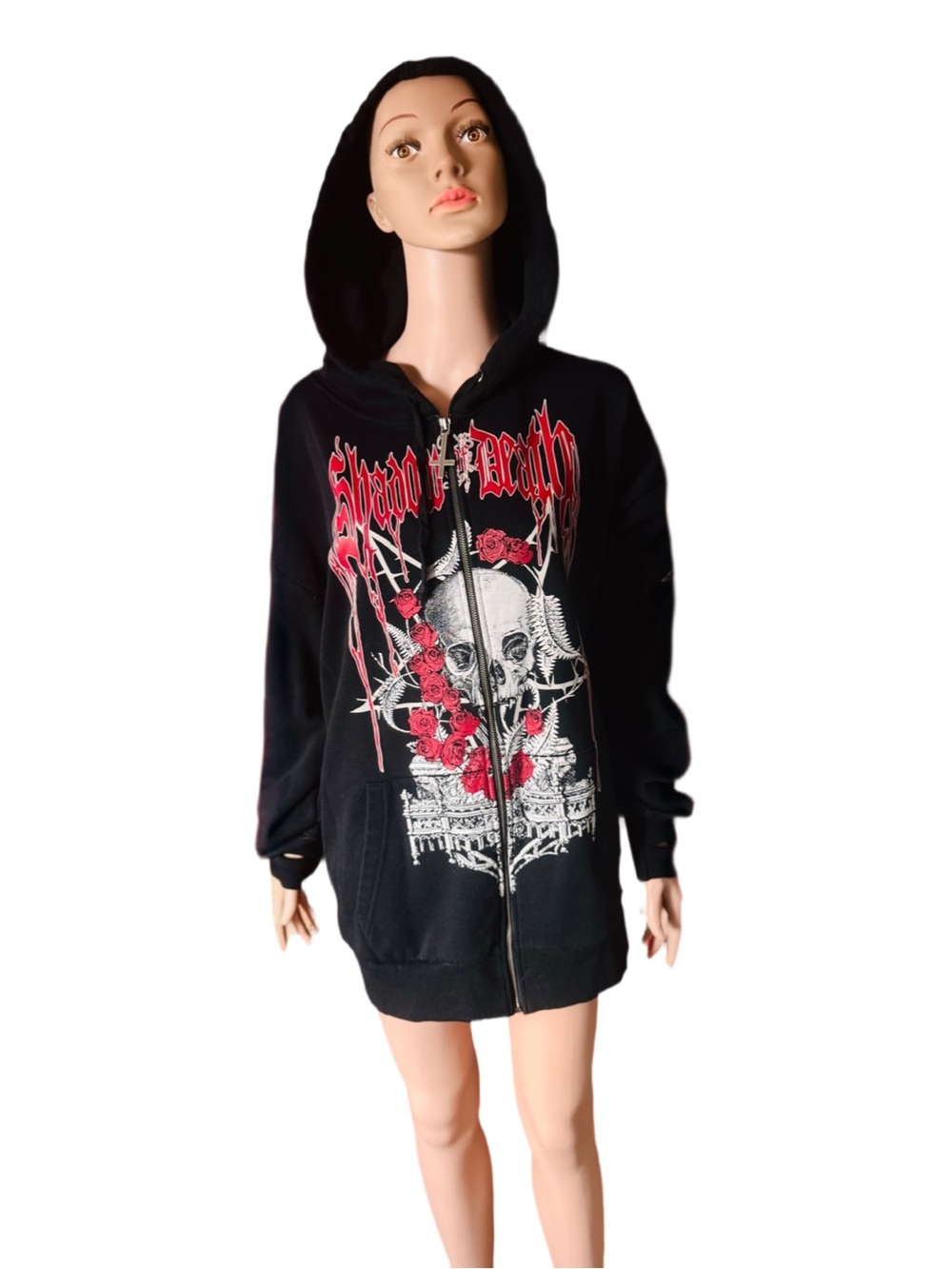 Widow Dolls Kill Skull Rose Oversized Zip Hoodie XL